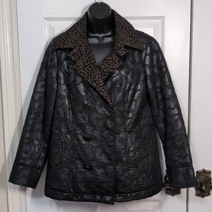 SPANNER Faux Leather Wool Trim Animal Print Jacket Size Medium